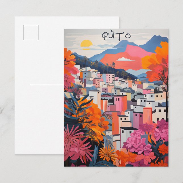 Quito Ecuador Resa Stad Målning Estetik Vykort (Fram/baksida)