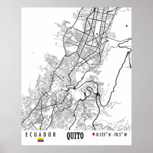 Quito, Ecuador Road Karta Art - Earth Tones Poster