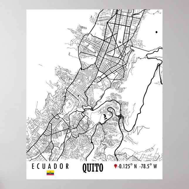 Quito, Ecuador Road Karta Art - Earth Tones Poster (Framsidan)