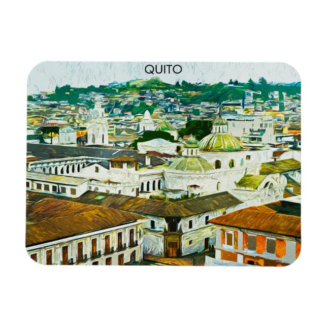 Quito Ecuador Watercolor Illustration Magnet (Horisontell)