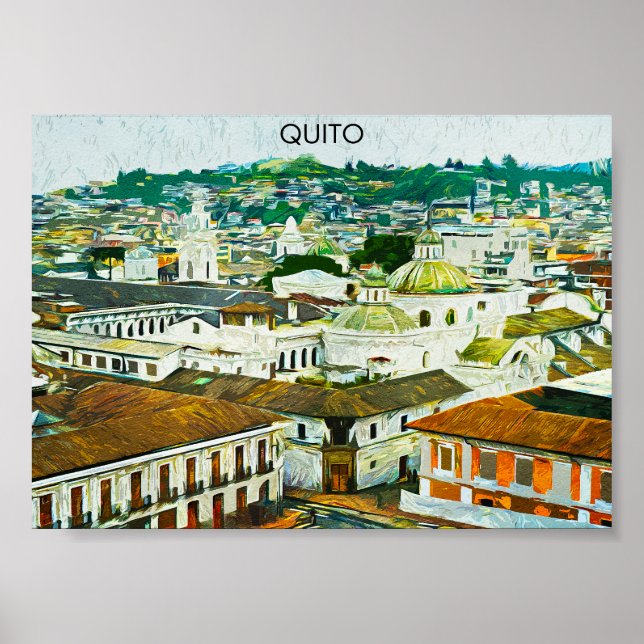 Quito Ecuador Watercolor Illustration Postcard Poster (Framsidan)