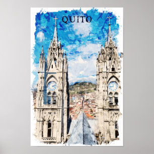 Quito Ecuador Watercolor Vintage resor Poster