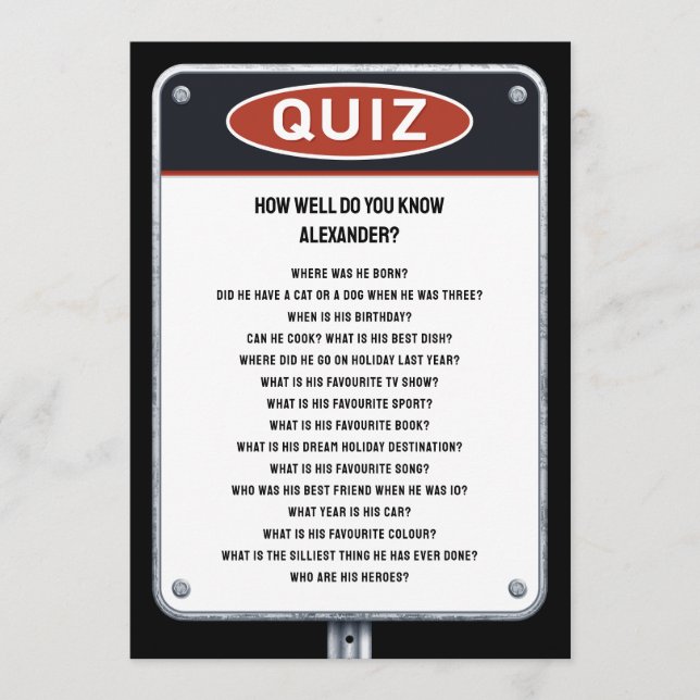 Quiz-fest med vägmärke inbjudningar (Framsida)