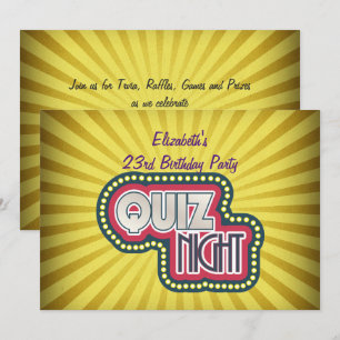 Quiz Night BirthdayTrivia Party Gult Sunburst Inbjudningar