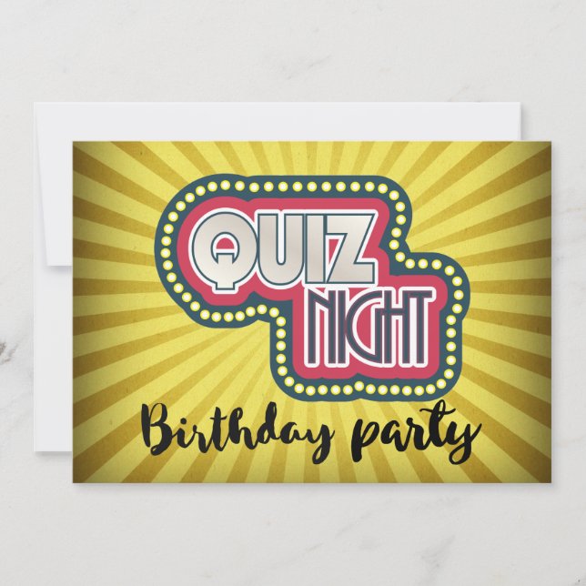 Quiz Night BirthdayTrivia Party på Gult Sunray Inbjudningar (Framsida)