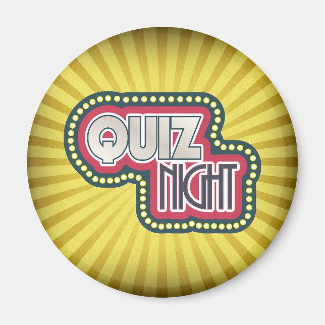 Quiz Night Trivia Party Gult Sunburst Magnet (Framsidan)