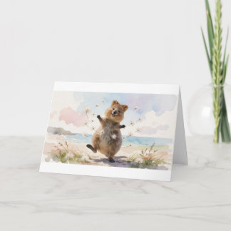 Quokka dansar med flytande fröfluff hälsningskort kort