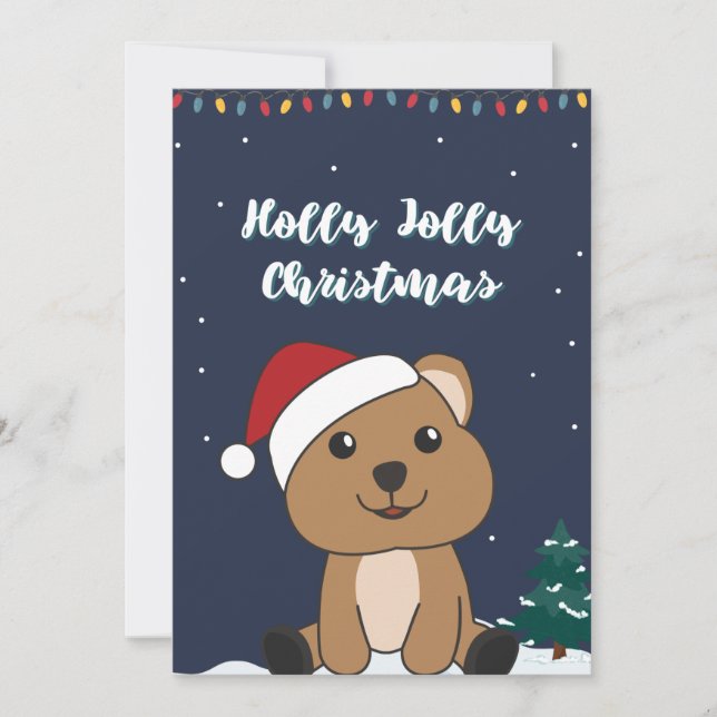 Quokka jul snö vinter djur Quokkas högtid Julkort (Framsida)