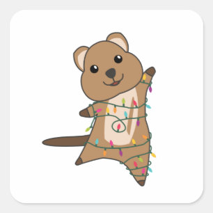 Quokka jul Snö Winter Animals Quokkas Fyrkantigt Klistermärke
