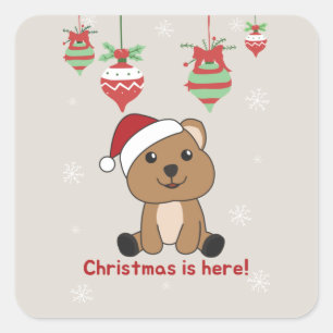 Quokka jul Snö Winter Animals Quokkas Squar Fyrkantigt Klistermärke