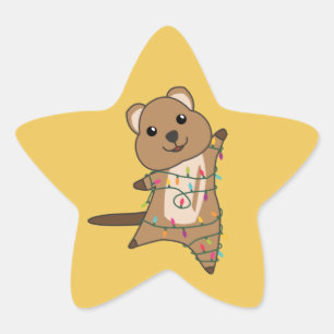 Quokka jul Snö Winter Animals Quokkas Star Stjärnformat Klistermärke
