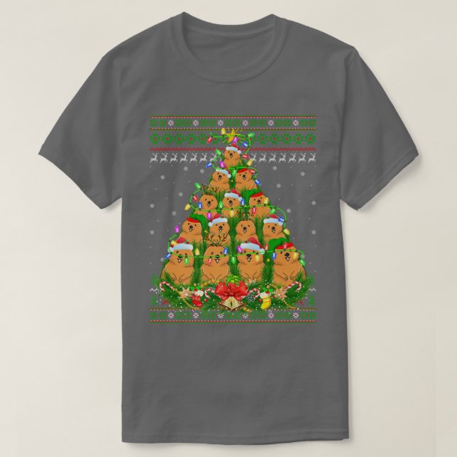 Quokka Julafton Lighting Träd Santa Quokka Ugly Kr T Shirt (Design framsida)