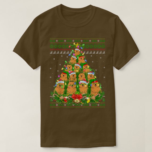 Quokka Julafton Lighting Träd Santa Quokka Ugly Kr T Shirt (Design framsida)