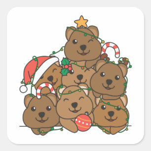 Quokka Julgran Funny Animal God jul Fyrkantigt Klistermärke