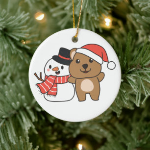 Quokka med Snögubbe i vinter vid julceremoni Julgransprydnad Keramik