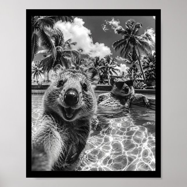 Quokka pool selfie semester roligt djur sommar  poster (Framsidan)