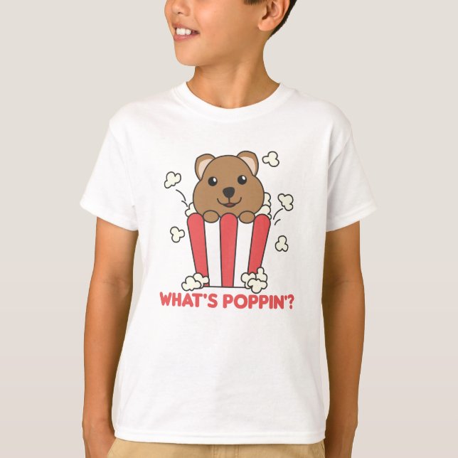Quokka Popcorn Whats Poppin Funny T Shirt (Framsida)