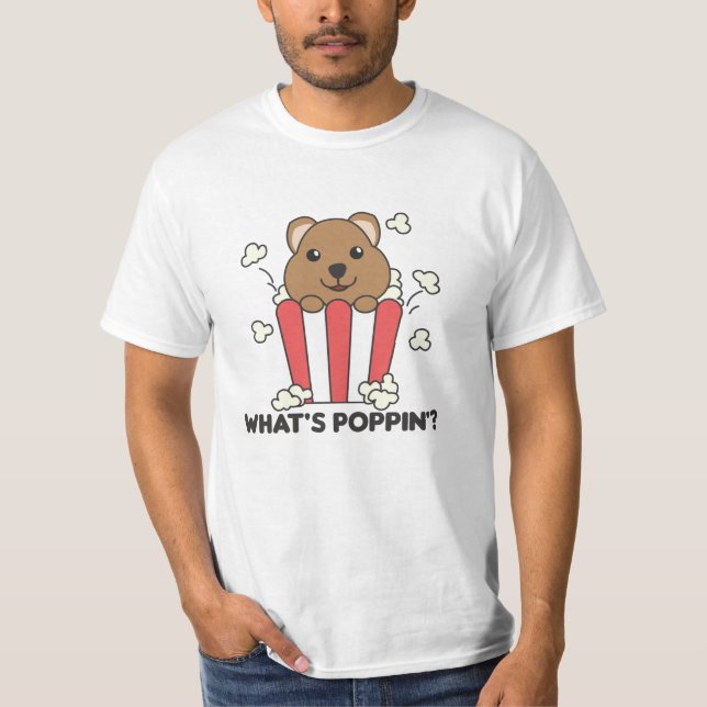Quokka Popcorn Whats Poppin Funny T Shirt (Framsida)