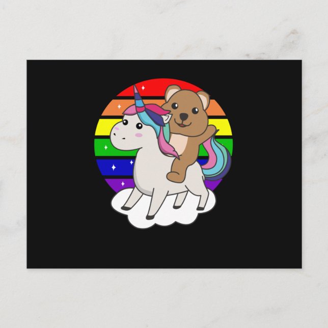 Quokka Unicorn Rainbow Animals Quokkas Unicorns Vykort (Framsida)