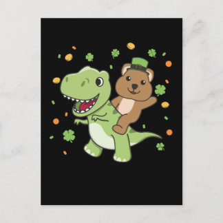 Quokka with T-rex St. Patrick's Day Ireland Postca Vykort