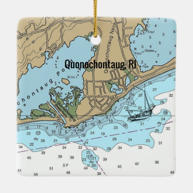 Quonochontaug Rhode island Chart Julgransprydnad Keramik (Baksida)