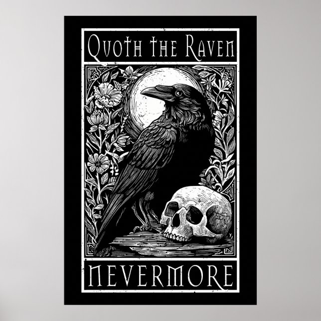 Quoth Raven - Icke desto mer - Edgar Allan Poe art Poster (Framsidan)