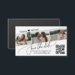 Qur-kod 3 fotokollage spara datumet chic magnet<br><div class="desc">elegant qr-kod,  tre fotosamlingar spara chicens datummagnet</div>