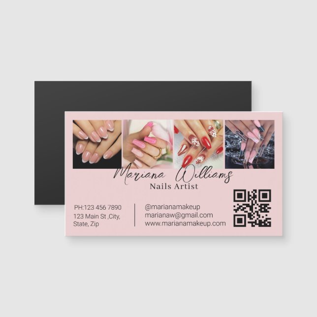 Qur-kod nagel artist 4 rosa business magnet (Fram/baksida)