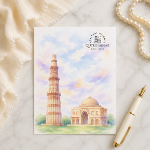 Qutub Minar Delhi, Indien Berömd ikonisk landmär Helg Vykort