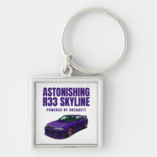 R33 Skyline GTR Fyrkantig Silverfärgad Nyckelring