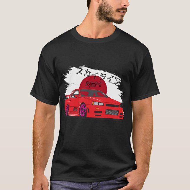 R34 Skyline Japan Stil JDM Bil Konst T Shirt (Framsida)
