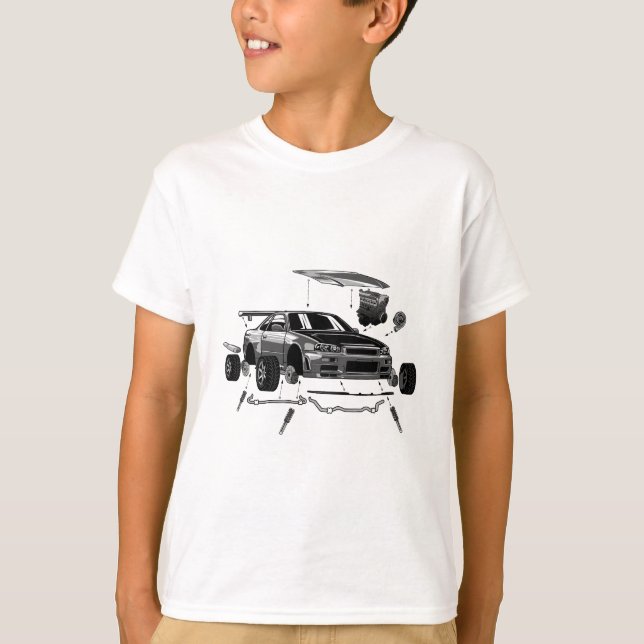 R34 SKYLINE-SAMMANSÄTTNING T SHIRT (Framsida)