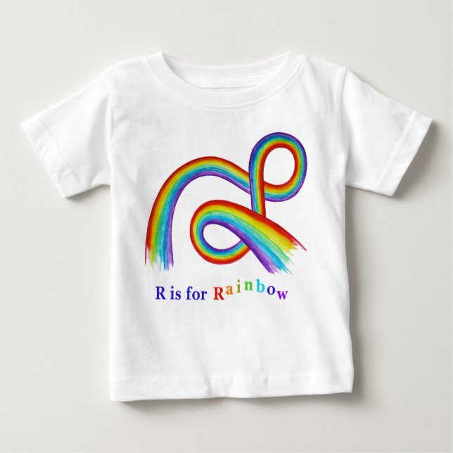 R är för Rainbow Artwork Baby och Kids T-shirt (Framsida)