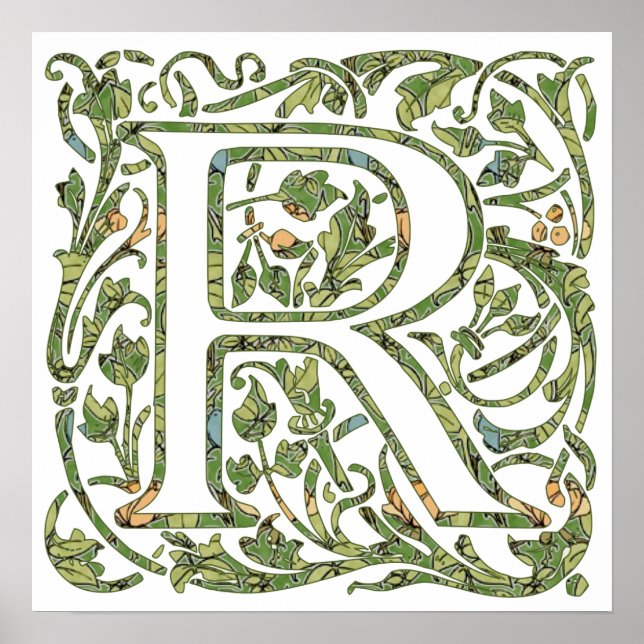 R Blommigt Monogram Poster (Framsidan)