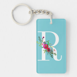 R Bokstav Initial Monogram Blommig Anpassad Färg