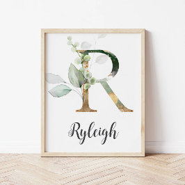 R Bokstavsmonogram Greenery Nursery Namnskylt Vägg Poster