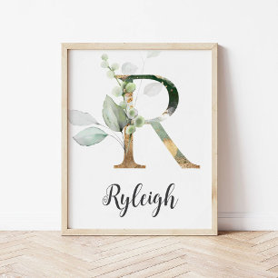 R Bokstavsmonogram Växthus Barnkammare Namn Väggtr Poster
