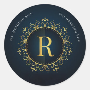 R - Brev Monogram Round Sticker Runt Klistermärke