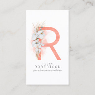 R Brev Monogram White Orchids och Pampas Grass Visitkort
