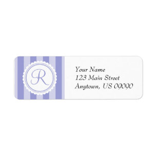 R Candy Striper Monogram-Adressetiketter (Lila) Returadress Etikett