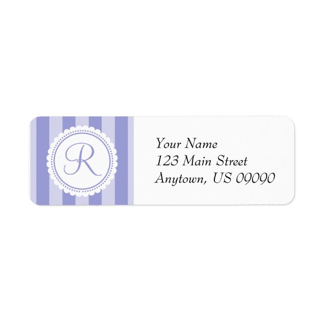 R Candy Striper Monogram-Adressetiketter (Lila) Returadress Etikett (Framsidan)
