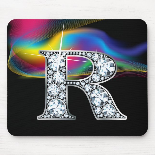 "R" Diamond Bling med Rainbow Swirl Mousepad Musmatta (Framsidan)