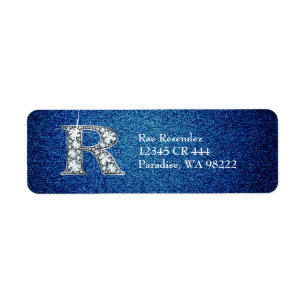 R Faux Diamond på Denim Return-adressetikett Returadress Etikett