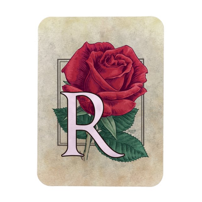 R för Ro Flower Monogram Magnet (Vertikal)