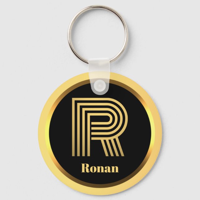 R Guld Monogrammed Brev Personlig Nyckelring (Framsida)