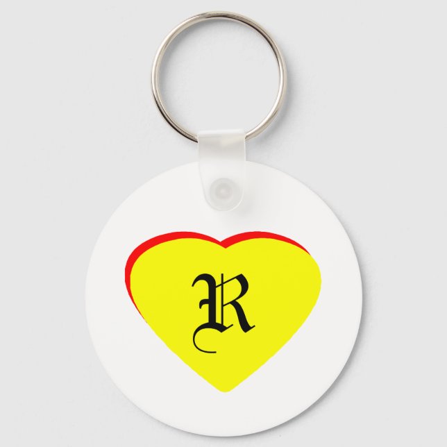 "R" Heart Gult Red Wedding bjudande MUSEUM Nyckelring (Framsida)