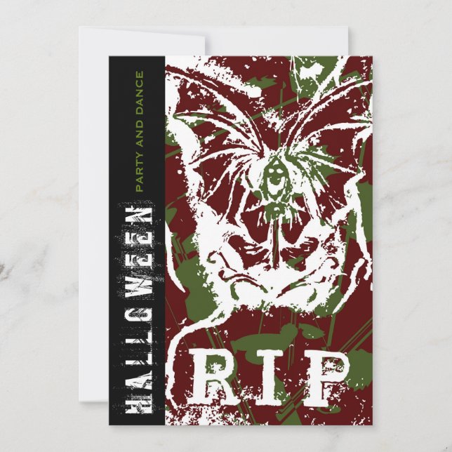 R.I.P Scal-död med Vingar Goth Halloween fest Inbjudningar (Framsida)