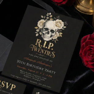 R.I.P. Twenties 30-års mörk gotisk dödskalle födel Inbjudningar