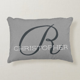 R Inledande Personlig Namn Black White Grått Prydnadskudde