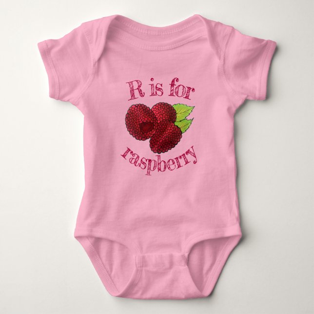 R IS FÖR Raspberry Rasphallon Berry Fruit Berries T Shirt (Framsida)